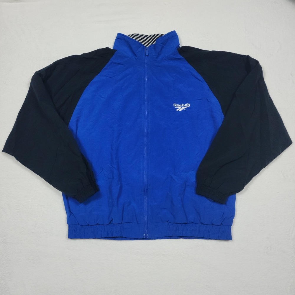 Vintage Reebok Windbreaker Jacket Mens Large Blue Nylon Full Zip 90s Logo - Picture 2 of 9